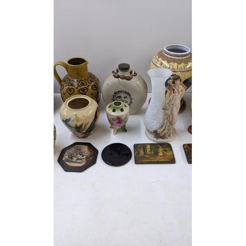 85 - A mixed lot of ceramics to include a Japanese Baluster urn, a Royal Vienna patented miniature urn, a... 