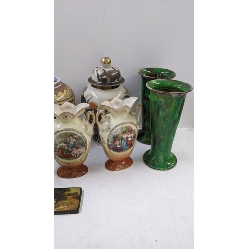 85 - A mixed lot of ceramics to include a Japanese Baluster urn, a Royal Vienna patented miniature urn, a... 