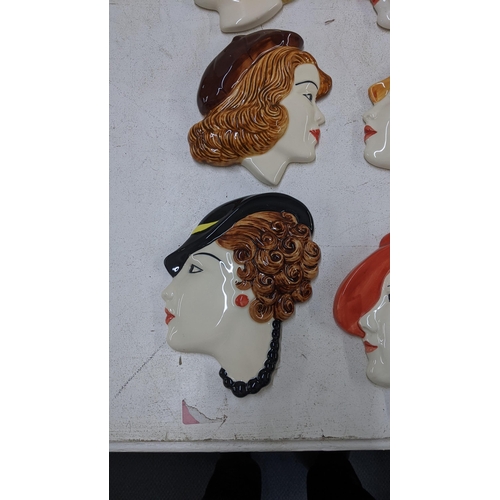 98 - Eight Moorland pottery Art Deco style wall masks of ladies heads
Location: 9-5
If there is no condit... 