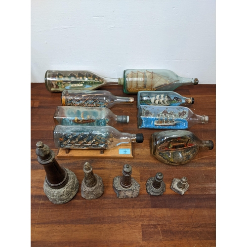 10 - Eight ships in bottles and five Cornish carved serpentine stone model lighthouses
Location: 4-4
If t... 