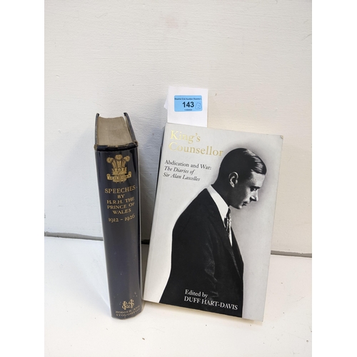 143 - Speeches by HRH The Prince of Wales 1912-1926 from the library of Sir Alan Lascelles and King's Coun... 