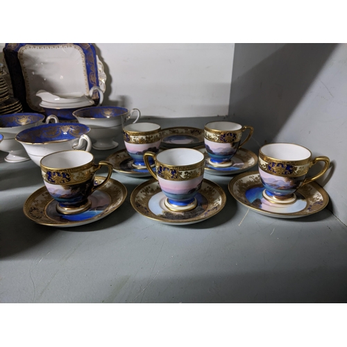 162 - 20th ceramics to include a Noritake coffee set of five cups and six saucers decorated with a lakelan... 