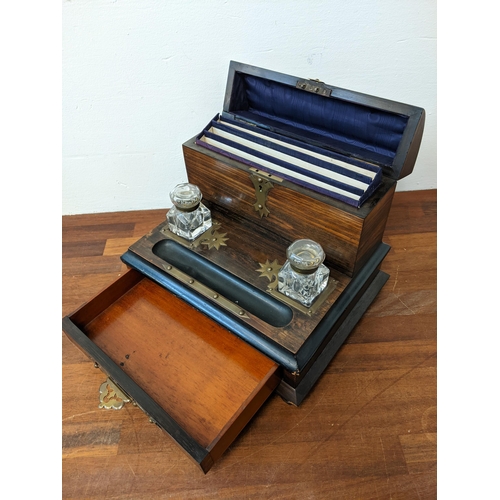 5 - A Victorian amboyna and brass stationery box with a pair of inkwells
Location: A1B
If there is no co... 