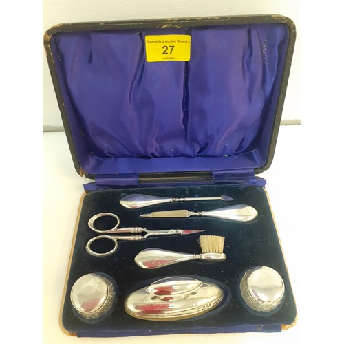 27 - An early 20th Century silver vanity/manicure set comprising 7 items all hallmarked with the makers m... 