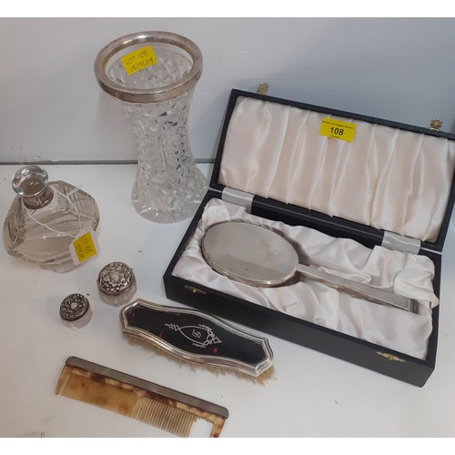 108 - A selection of early to mid 20th Century vanity and dressing table items to include a silver topped ... 