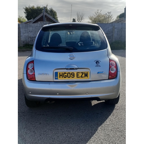 A 2009 Nissan Micra Pure Drive 1.2 Reg no HG09 EZM 105 673 miles silver petrol manual MOT unti