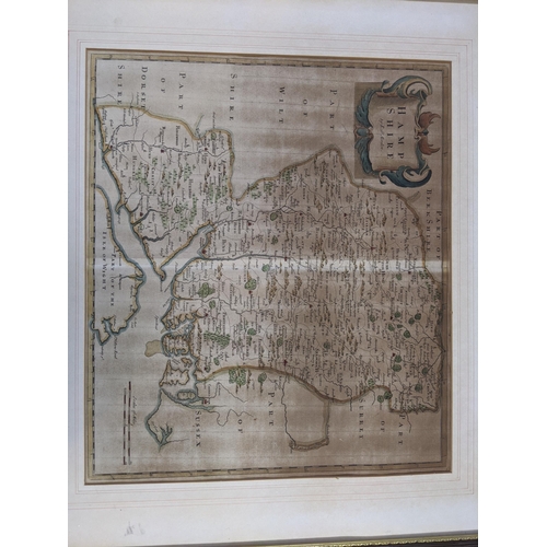 427 - Three framed Robert Morden maps to include Hampshire , Cornwall and another showing, The Kingdom of ... 