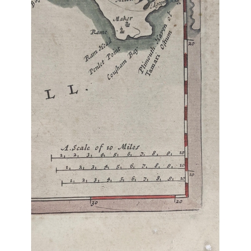 427 - Three framed Robert Morden maps to include Hampshire , Cornwall and another showing, The Kingdom of ... 