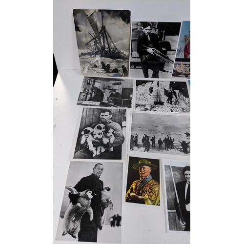 463 - Various photographs and prints to include Shackleton, Francis Bacon, Johnny Cash, Ronnie Barker, and... 