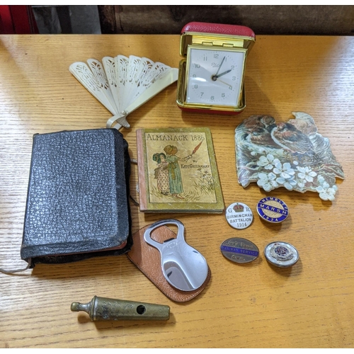 467 - Miscellaneous collection of items to include a Holy Bible, an 1886 Almanack, a Birmingham Police whi... 