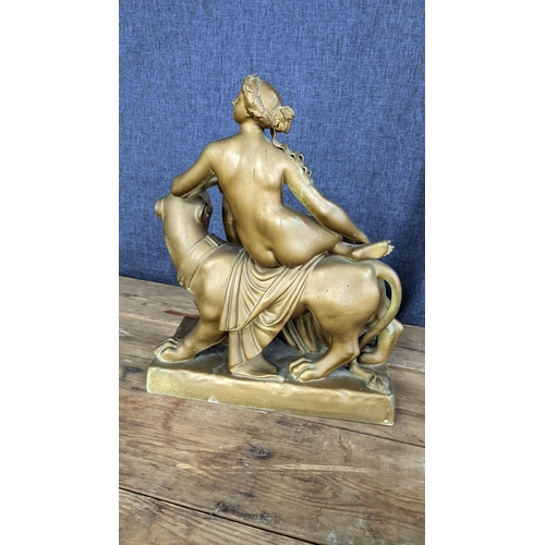 165 - A late 19th century gold painted Paravian ware Adriane and the Panther 36hx29w
Location: 8-1
If ther... 