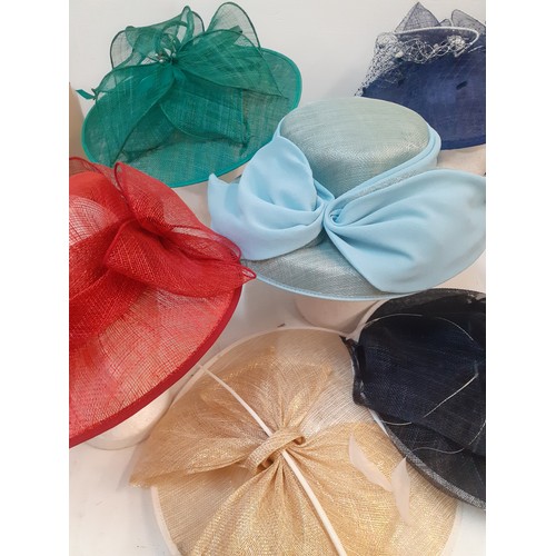 88 - A group of 6 ladies formal straw hats and 2 John Lewis hatboxes to include a Gina Bacconi sea green ... 