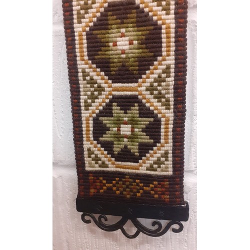 112 - A 1968 Norwegian handmade wool Klokkestreng wall hanging/traditional bell pull having a geometric de... 