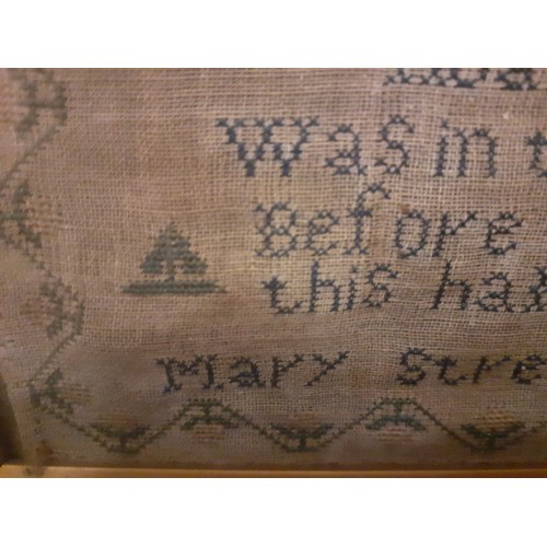 114 - An 1842 sampler using fine needlework dated October 28th 1842 worked by Mary Streat, depicting a tre... 