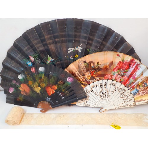 118 - A group of 3 fans to include an early 20th Century French Faucon fan with Oriental design, a mid 20t... 