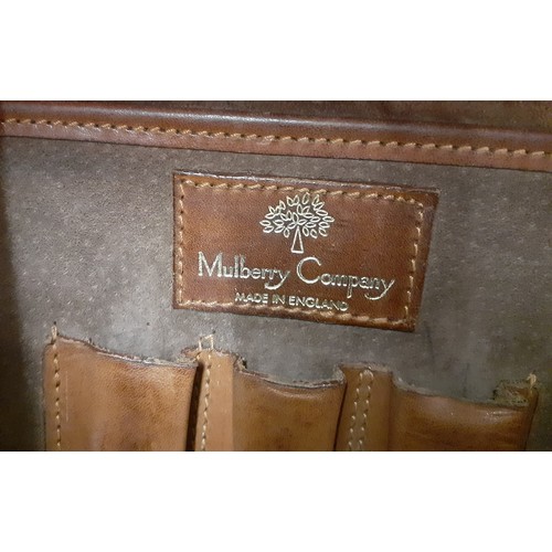 9 - A vintage Mulberry brown leather satchel style briefcase having gold tone lock, serial no:181974 to ... 