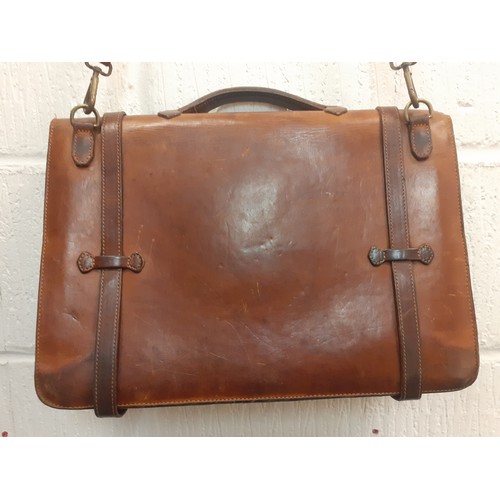 9 - A vintage Mulberry brown leather satchel style briefcase having gold tone lock, serial no:181974 to ... 