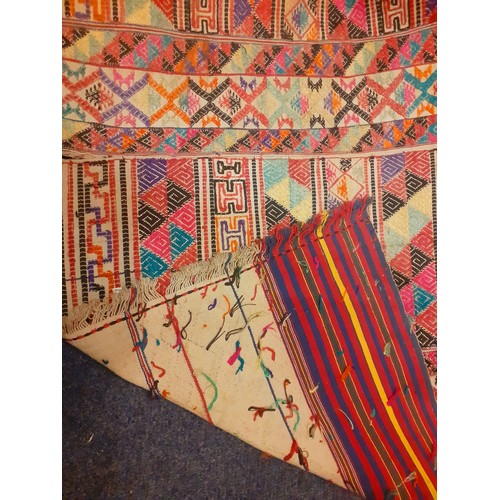 17 - An embroidered Bhutanese wedding blanket with geometric design approx 56