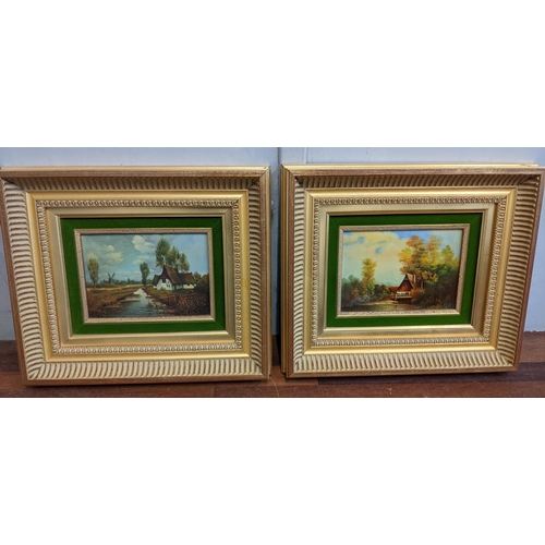 396 - Twentieth century oil paintings, a pair of river scenes with cottages, framed
Location:RWB
If there ... 