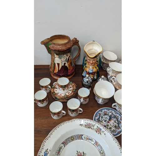 398 - Ceramics glassware to include a Burleigh ware commemorative 1953, a Persinia musical tankard, teawar... 