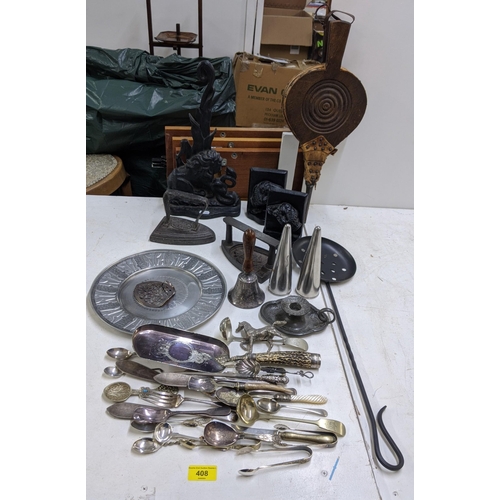 408 - Metalware to include silver plate EPNS pewter and various other fireside items
Location:A4F
If there... 