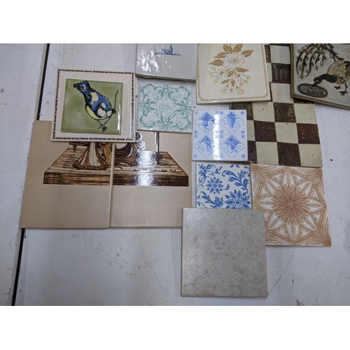 409 - Ceramic tiles to include 19th century examples also including some small stained glass window panels... 