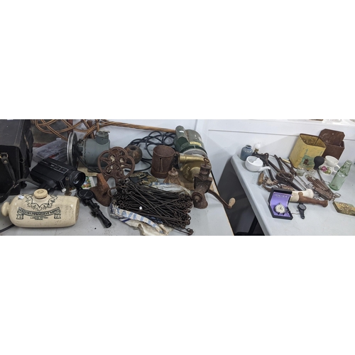 423 - Various tools and collectables to include a mixed lot, a Bell & Howell camcorder, 19th century Gunte... 