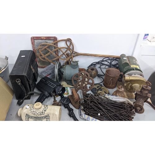 423 - Various tools and collectables to include a mixed lot, a Bell & Howell camcorder, 19th century Gunte... 