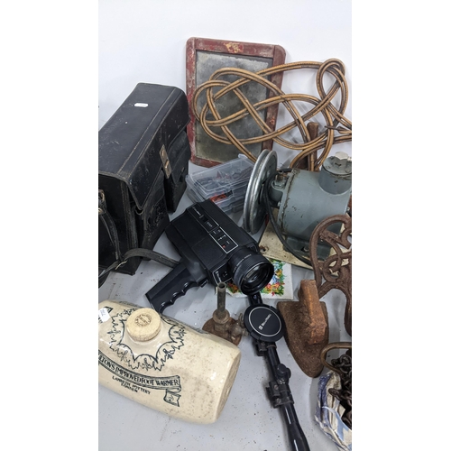 423 - Various tools and collectables to include a mixed lot, a Bell & Howell camcorder, 19th century Gunte... 