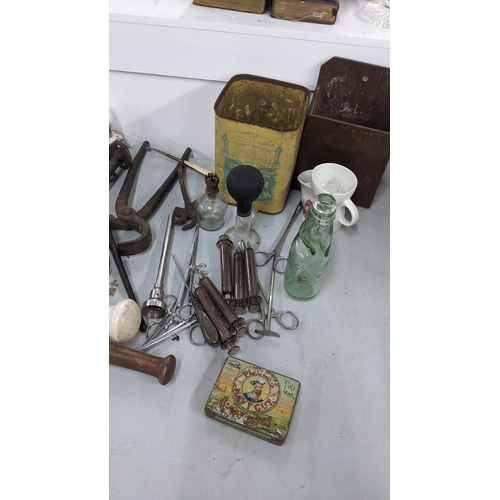 423 - Various tools and collectables to include a mixed lot, a Bell & Howell camcorder, 19th century Gunte... 