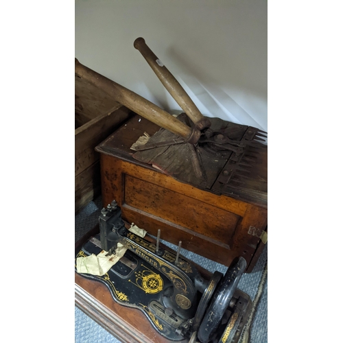 432 - A mixed lot to include a Singer sewing machine, Salter scales, mixed metalware and other items
Locat... 