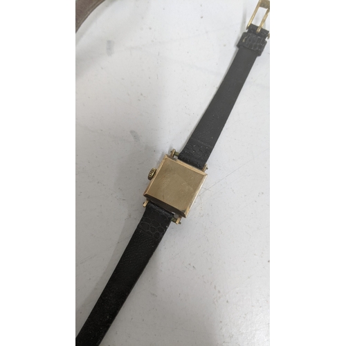 442 - Wristwatches to include a 9ct gold Tissot lady's manual wind wristwatch on a black leather strap, to... 