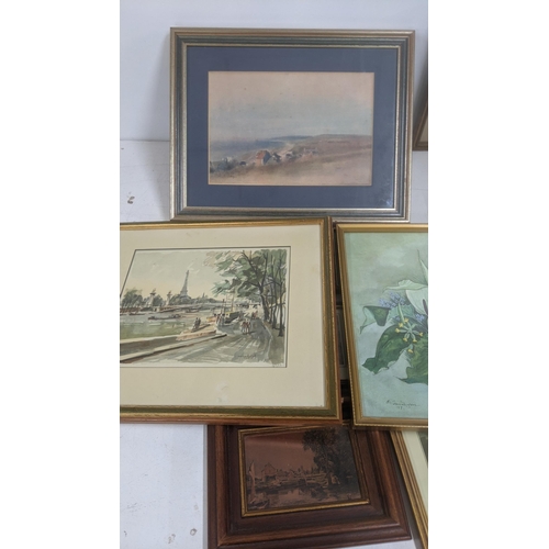 444 - Mixed framed and glazed pictures to include three Cries of London, E Patricia Dyson wild floral prin... 