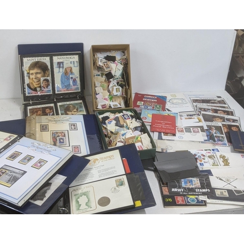 447 - Stamps and stamp albums to include a variety of loose examples, together with four albums of stamps ... 