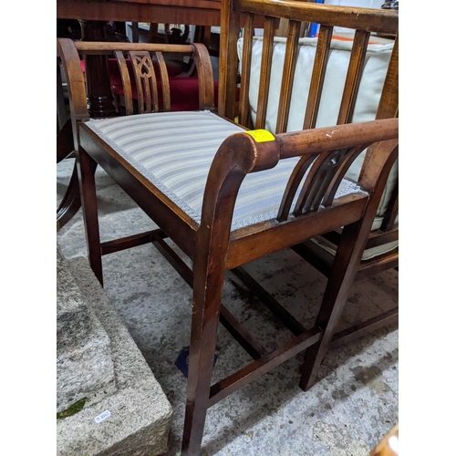 465 - Group of three Victorian and Edwardian piano stools to include a carved oak swivel stool with uphols... 