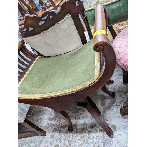 465 - Group of three Victorian and Edwardian piano stools to include a carved oak swivel stool with uphols... 