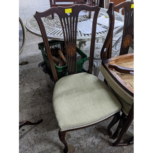 467 - Mixed chairs to include four Edwardian inlaid mahogany dining chairs with pierced central splats, up... 