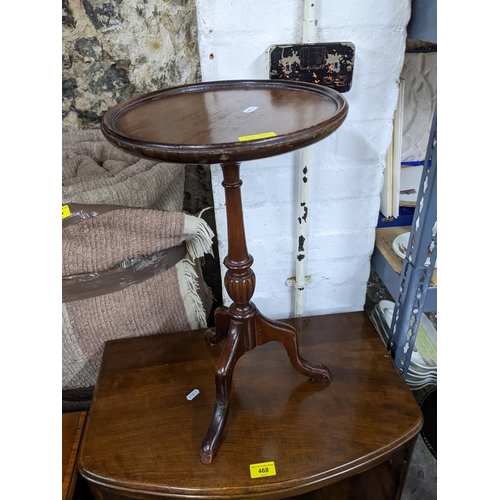 468 - Mixed small furniture to include a late Victorian inlaid mahogany Sutherland table, a pedestal wine ... 