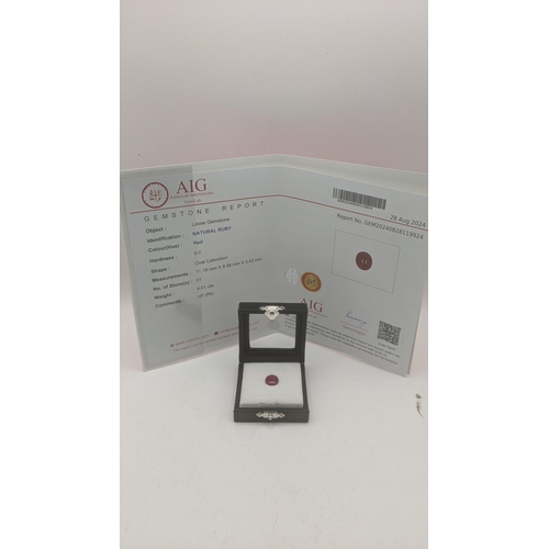 101 - Three sets of AIG gems to include 4cts oval cabochon natural red ruby, a pair of 9.72ct pear facet c... 