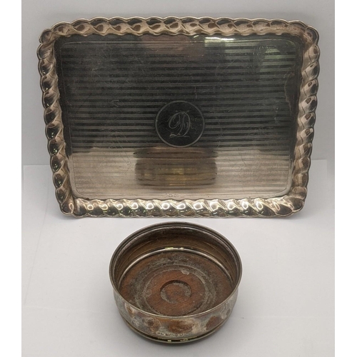 109 - Silver to include a dressing table tray engraved with the initial D, 23.5cm x 18.5cm, 237.5g along w... 