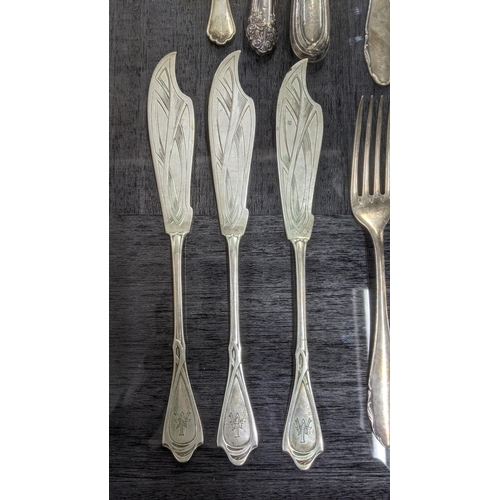 110 - 800 grade silver fish knives 140 g and WMF silver plated flatware to include 7 dinner forks and othe... 