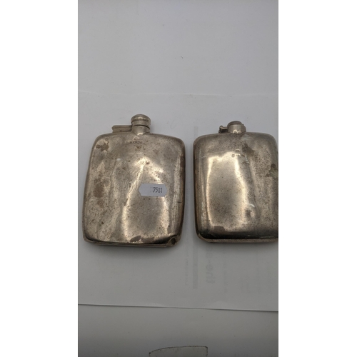 126 - Two silver flasks one hallmarked Sheffield 1919 both A/F, total weight 262.2g
Location:A3T
If there ... 