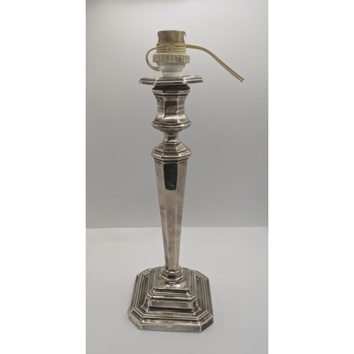 128 - A silver table lamp on a stepped base, made by James Dixon and Sons, 30cm h
Location:7.1
If there is... 