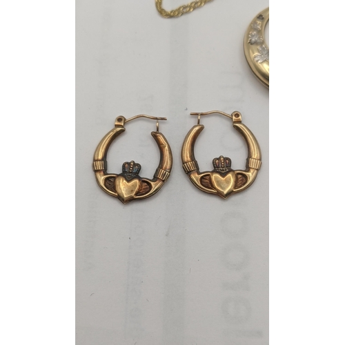 15 - Mixed 9ct gold and yellow metal to include two pairs of 9ct gold hoop earrings and a pair of screw b... 