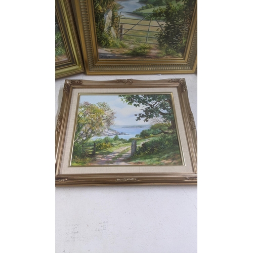 179 - Four M Childs framed oil paintings depicting country lanes, three signed to the lower left
Location:... 