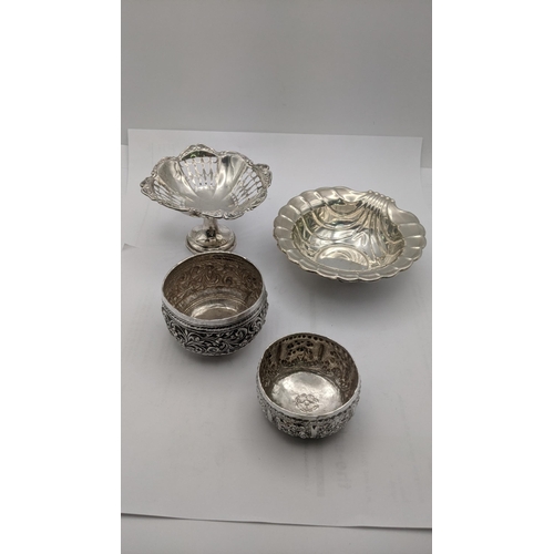 67 - Silver to include a pedestal pin dish having a pierced bowl and weighted base, hallmarked Birmingham... 