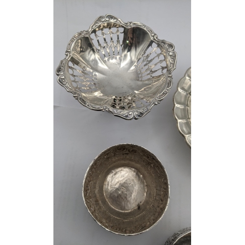 67 - Silver to include a pedestal pin dish having a pierced bowl and weighted base, hallmarked Birmingham... 