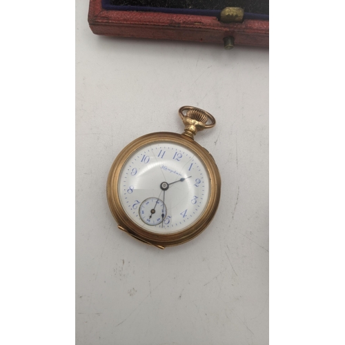 91 - Three late 19th /early 20th century pocket watches to include a silver open faced watch and  gold pl... 