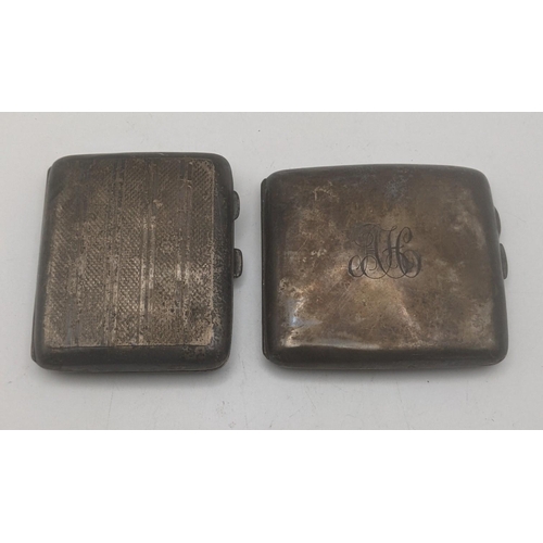 93 - Two silver cigarette cases to include an engine turned front and back example having a gilt interior... 