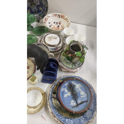 513 - A 19th century miniature Majolica dessert part service, along with a Royal Doulton plate and other i... 